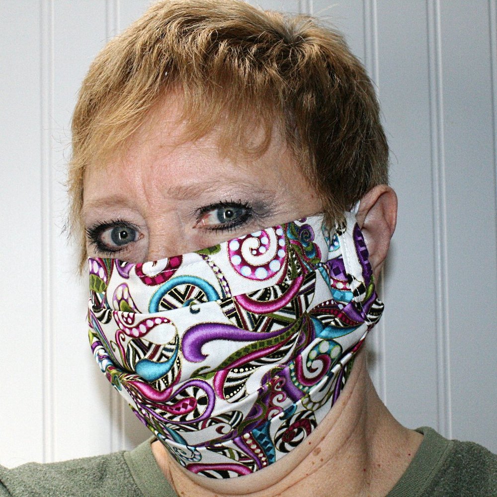 HAND CRAFTED Face Mask Paisley Mardi Gras Adult Cloth Fabric Print - Pocket